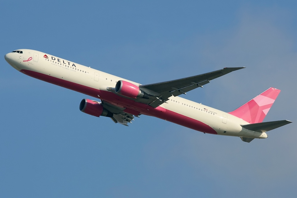 Eine Delta Airlines mit einer Sonderlackierung gegen Krebs aufgenommen am 18.09.2010 in Frankfurt. Reg: N845MH.