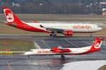 Air Berlin (LGW) De Havilland Canada DHC-8-402Q D-ABQI und Air Berlin Airbus A330-223 D-ALPH in Dsseldorf am 13,02,10